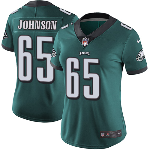Nike Eagles #65 Lane Johnson Midnight Green Team Color Women's Stitched NFL Vapor Untouchable Limited Jersey - Click Image to Close